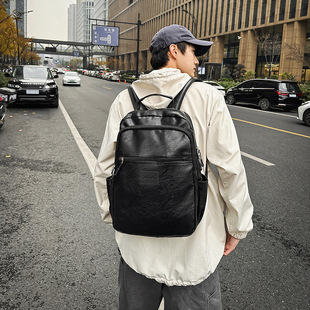 Cross-Border New Pu Men's Backpack Casual Simple Large-Capacity School Bag Computer Bag Travel Bag Business Commuter Bag