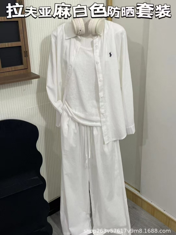 オリジナル高品質ロバ刺繍白湯スリーピースリラックスオールドマネースタイル夏の日焼け止め気質スーツ女性用|undefined