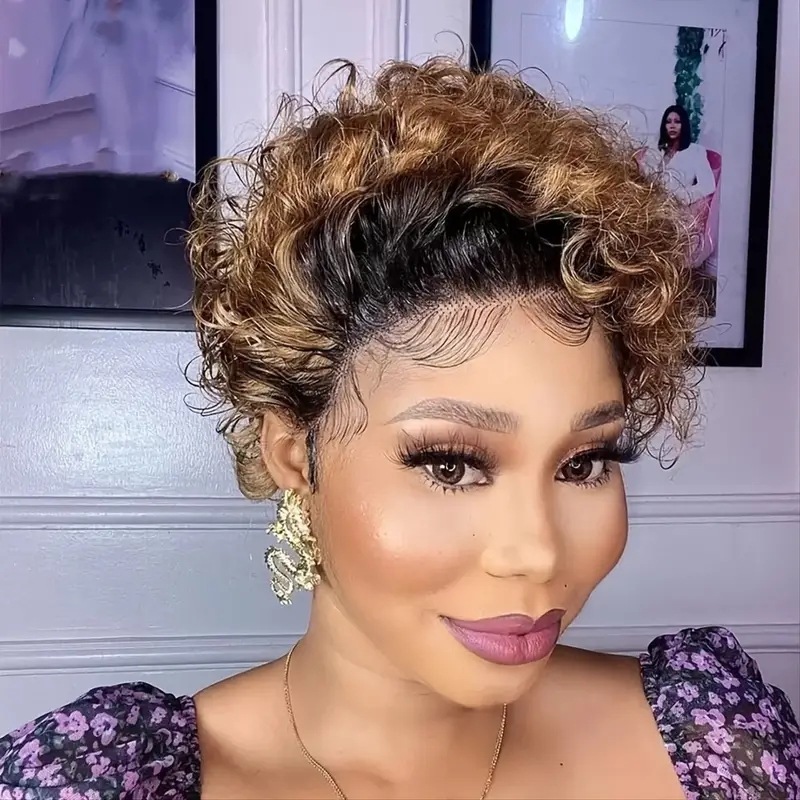 Short Curly Synthetic Lace Front Wig For Daily Use Natural Look_voghion.com