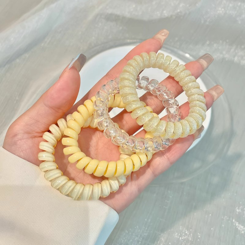 Moda de color gelatina esmerilado cabello telefónico bucle de cabello de alta elasticidad duradera correa de goma simple mujer cabeza de cabello de cola de caballo toque de cabello