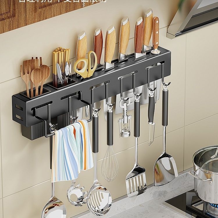 厨房不锈钢刀架置物架壁挂式免打孔家用大全刀架挂架多功能收纳架