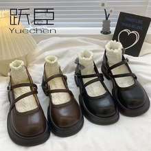 跃臣复古圆头单鞋女2025新款爆款英伦风厚底一脚蹬配裙子穿小皮鞋
