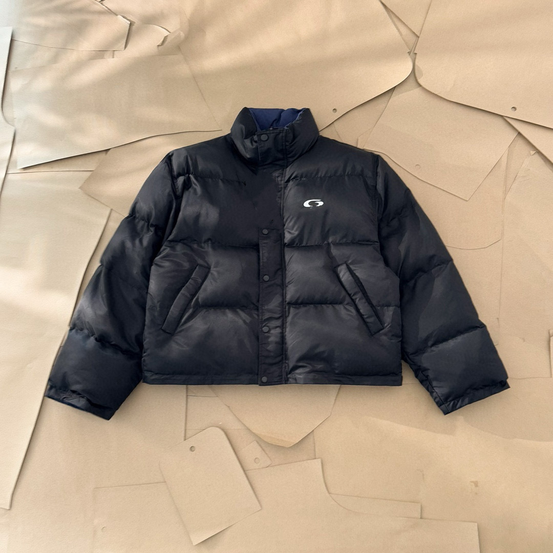 Autumn and Winter Men's and Women's Metal Pin Embroidered Logo Reversible Stand-Up Collar Bread Cotton Jacket
