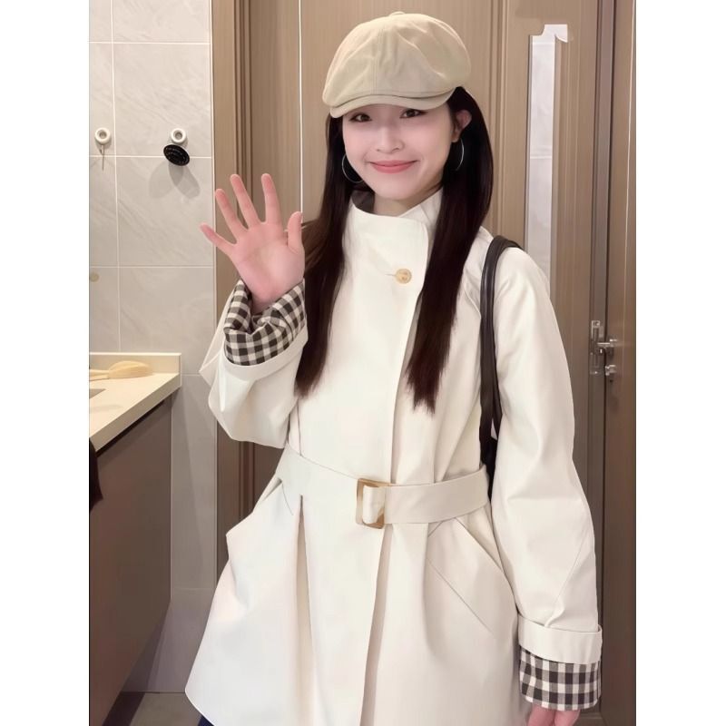 白色立领风衣外套女2025春秋新款中长款小个子感韩系休闲|undefined