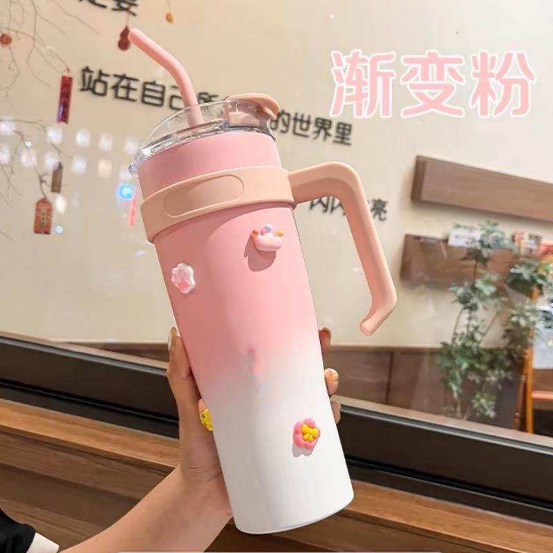 跨境40oz汽车保温杯女生高颜值带吸管冰霸杯冷热两用大容量水杯|undefined