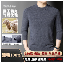 濮院羊毛衫男士100%纯羊毛2025中青年圆领保暖纯色宽松打底衫男装