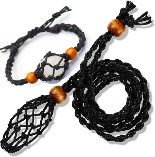 Cross-border natural stone mesh bag woven necklace pendant adjustable retractable mesh bag hand-woven mesh support retro rope