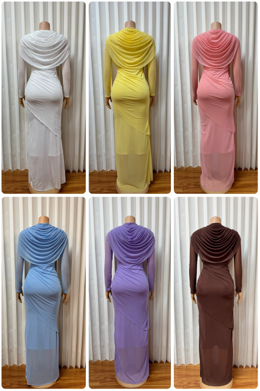 Elegant Mesh Draped Bodycon Midi Dress For Parties & Evening Events | Flattering High-Waist Design With Long Sleeves | Women's Fashion Cocktail Dress_ecoleips.com