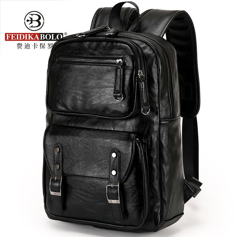 Mochila de cuero para hombre de viaje, mochila de negocios de ocio, escuela secundaria de tendencia, mochila escolar de gran capacidad para estudiante, bolso de computadora para hombre