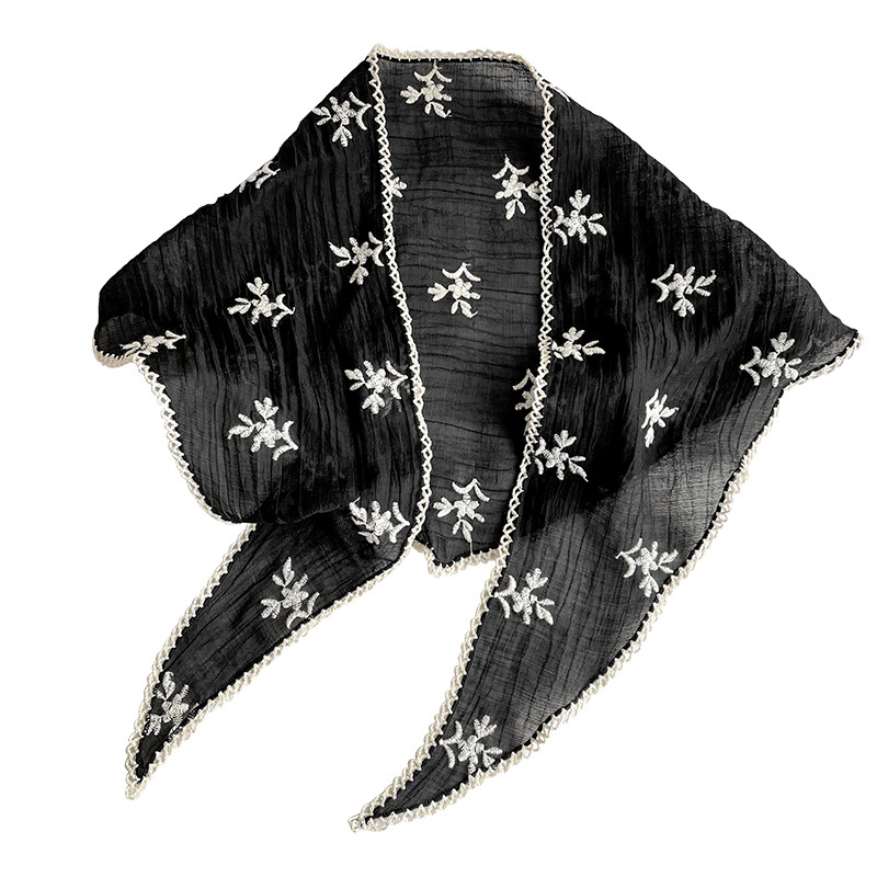 Bufanda triangular de encaje para mujer primavera y verano versión coreana de todo fósforo decoración de flores finas protección del cuello bufanda pequeña protección solar pañuelo en la cabeza bufanda de seda