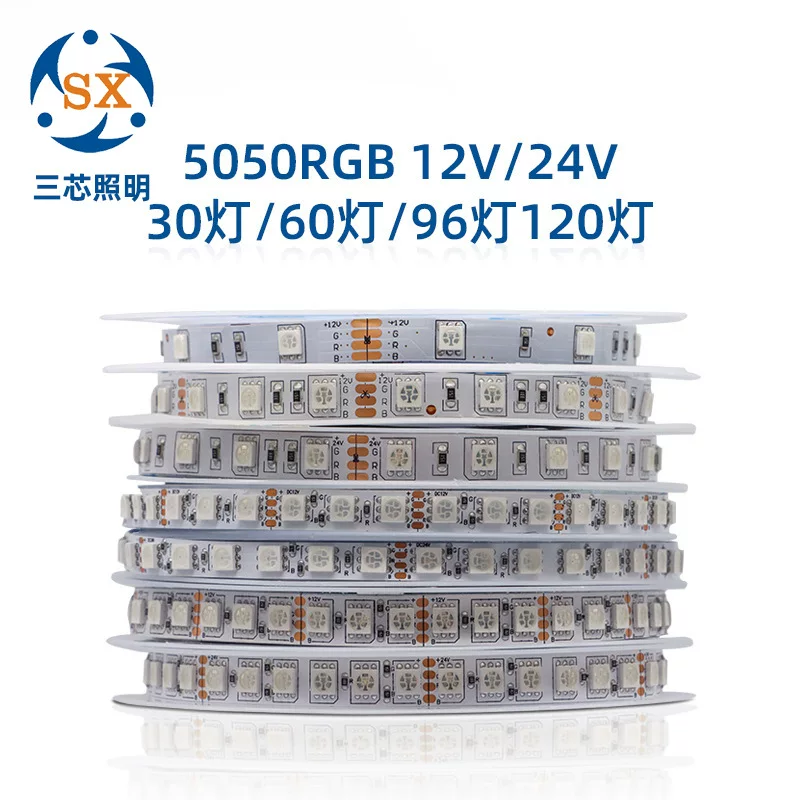 Неоновая светодиодная лента 5050 RGB, 24 В, 8 мм, плотные варианты до 120 LED/м, рулон 5 м
