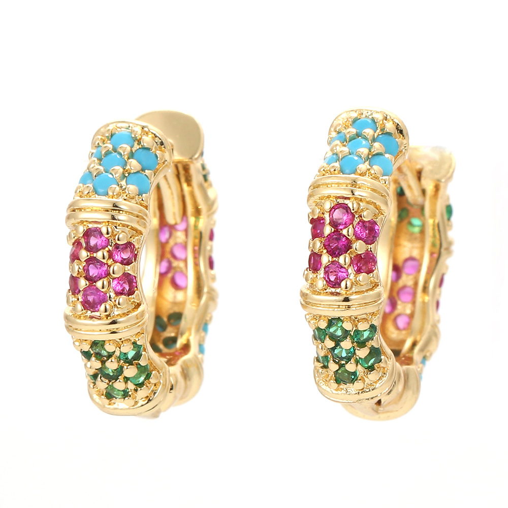 10g Weight Zircon Inlay Material New Style Colored Diamond Bamboo Earrings Personality Geometric Irregular Shape Copper Earrings