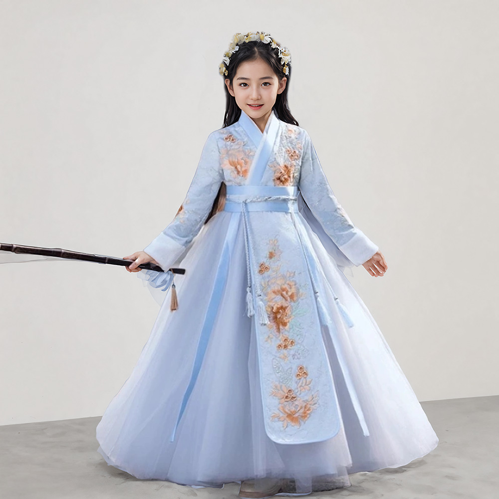 Hanfu Girls 2025 Winter New Fleece Thickening Children's Ancient Costume Chinese Style Super Fairy Ruyu Skirt Confucian Performance Clothes 