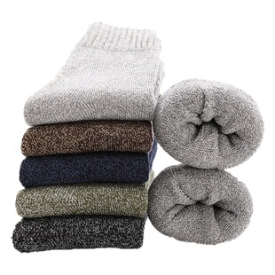 Socks men's autumn and winter mid-calf length socks thickened fleece-lined warm Terry stockings trendy retro men's towel stockings
