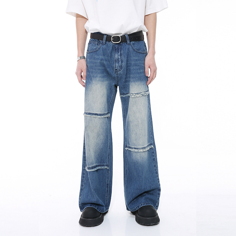 Celebrity-Inspired Voguo Relay Raw Edge Design Loose Straight Mid-Rise Jeans
