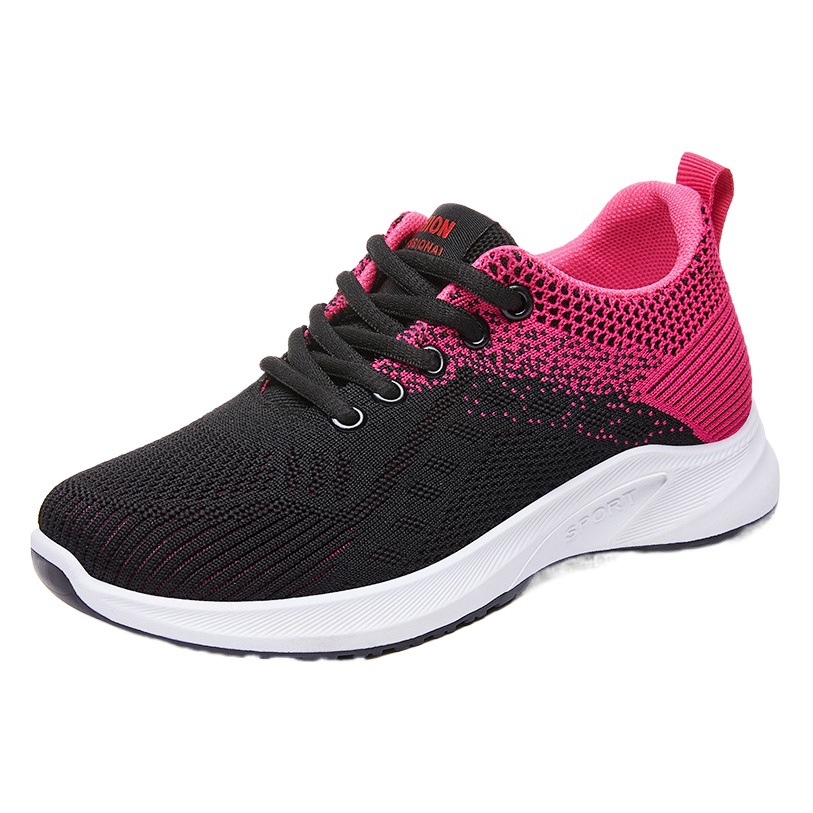Zapatos de mujer, zapatos deportivos transpirables de estilo primaveral, zapatos ligeros y cómodos, zapatos de boca baja con tejido de punto, zapatos de malla versátiles y modernos para mujer