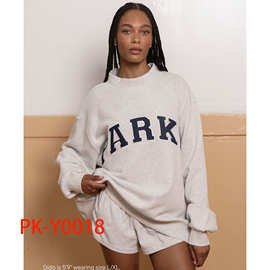 26春季新款北美小众PARKE字母贴布绣花半高领立领宽松女士卫衣衫