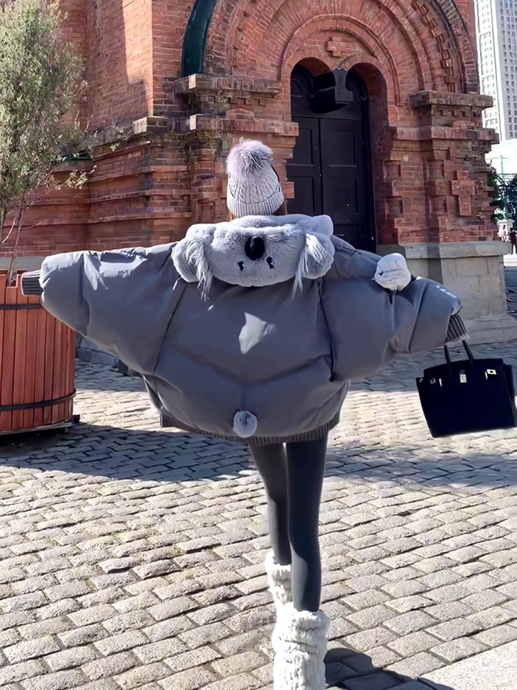 小众设计考拉玩偶帽子羽绒服外套女2025冬季小个子宽松保暖面包服