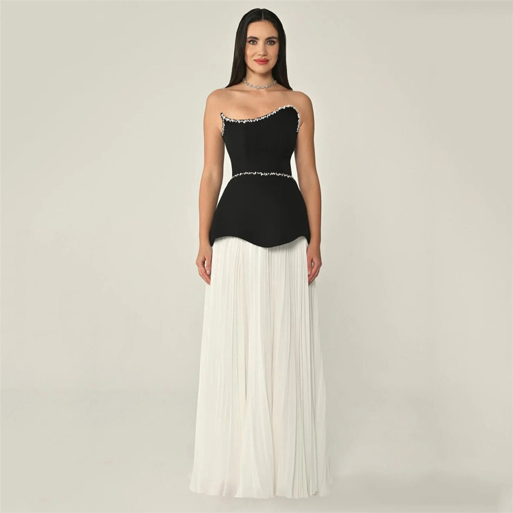 Elegant New European and American Style Sleeveless Bandage Dress with Contrasting Colors, Fashionable Waist-Cinching Strapless Evening Gown, Amazon Cross-Border