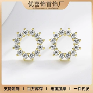 跨境热卖时尚镶钻耳饰清新甜美太阳花耳钉女日韩气质精工耳饰批发