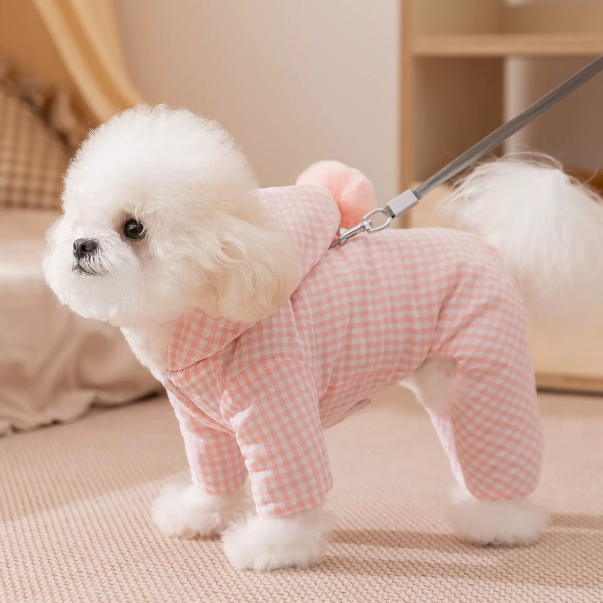 韩版狗狗衣服宠物衣服秋冬季泰迪比熊小型犬猫咪四脚纯色格纹棉衣