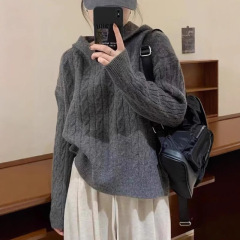 レトロな麻の花の帽子のセーターの女性のゆったりとした頭の秋冬のニットのパーカーの韓国版の怠惰な風の外は底の上着を着ます。