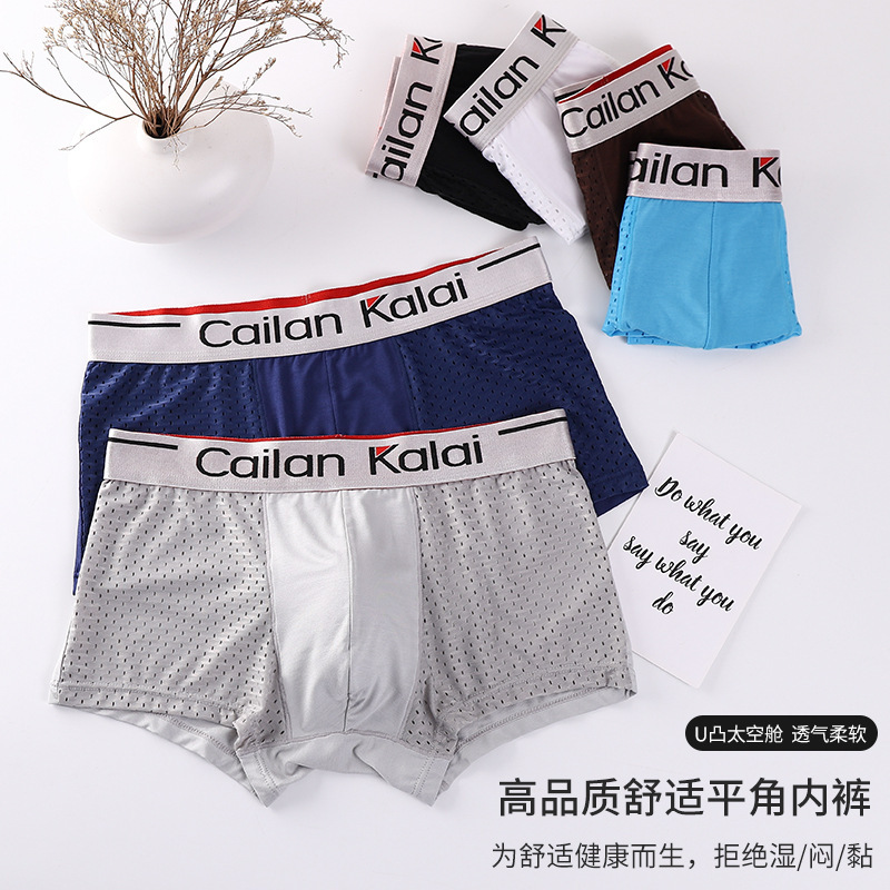 Men's Boxer Underwear Ice Silk Modal Mesh Breathable Four-Corner Shorts Head Youth Mid-Waist Sexy Summer K