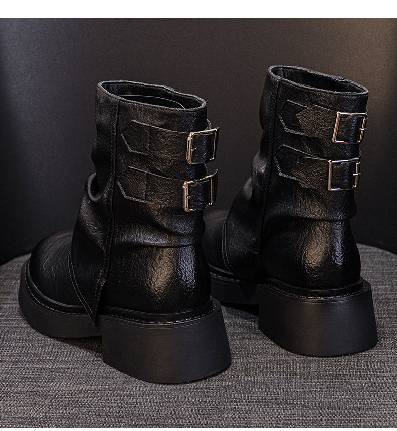 Giày bốt ngắn kiểu Anh nữ cổ thấp đế dày phong cách cưỡi ngựa xếp ly — M2656-1 kaki lót nhung, M2656 kaki một lớp bên trong, M2656 một lớp màu đen, M2656-1 màu đen lót nhung chi tiết 21