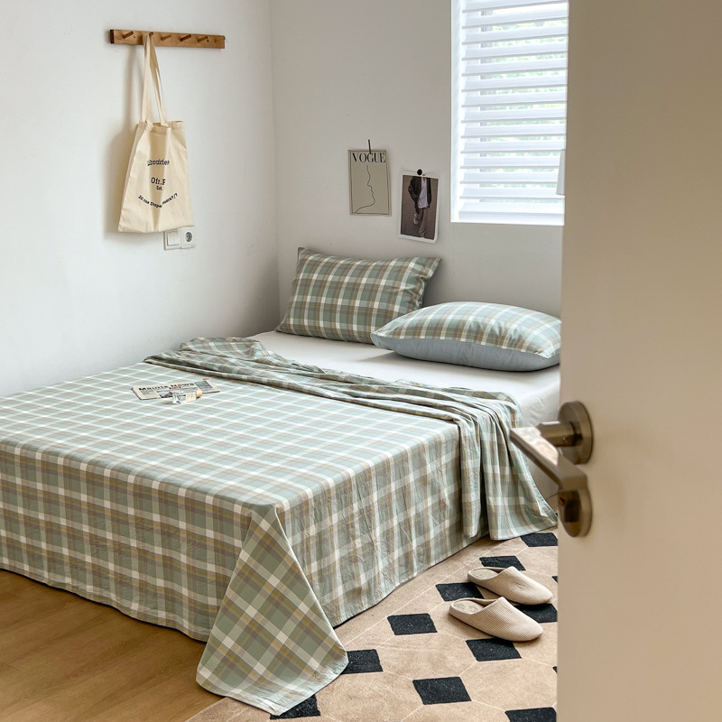 日本式無印単品シーツ良品水洗い綿シーツ純綿格子縞単独シーツベッドスカート純色純綿