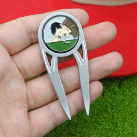 跨境爆款高尔夫用品配件多功能果岭叉金属球叉marker草坪修复工具