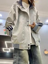 国潮美式复古三条杠撞色外套女春春季宽松休闲百搭夹克棒球服