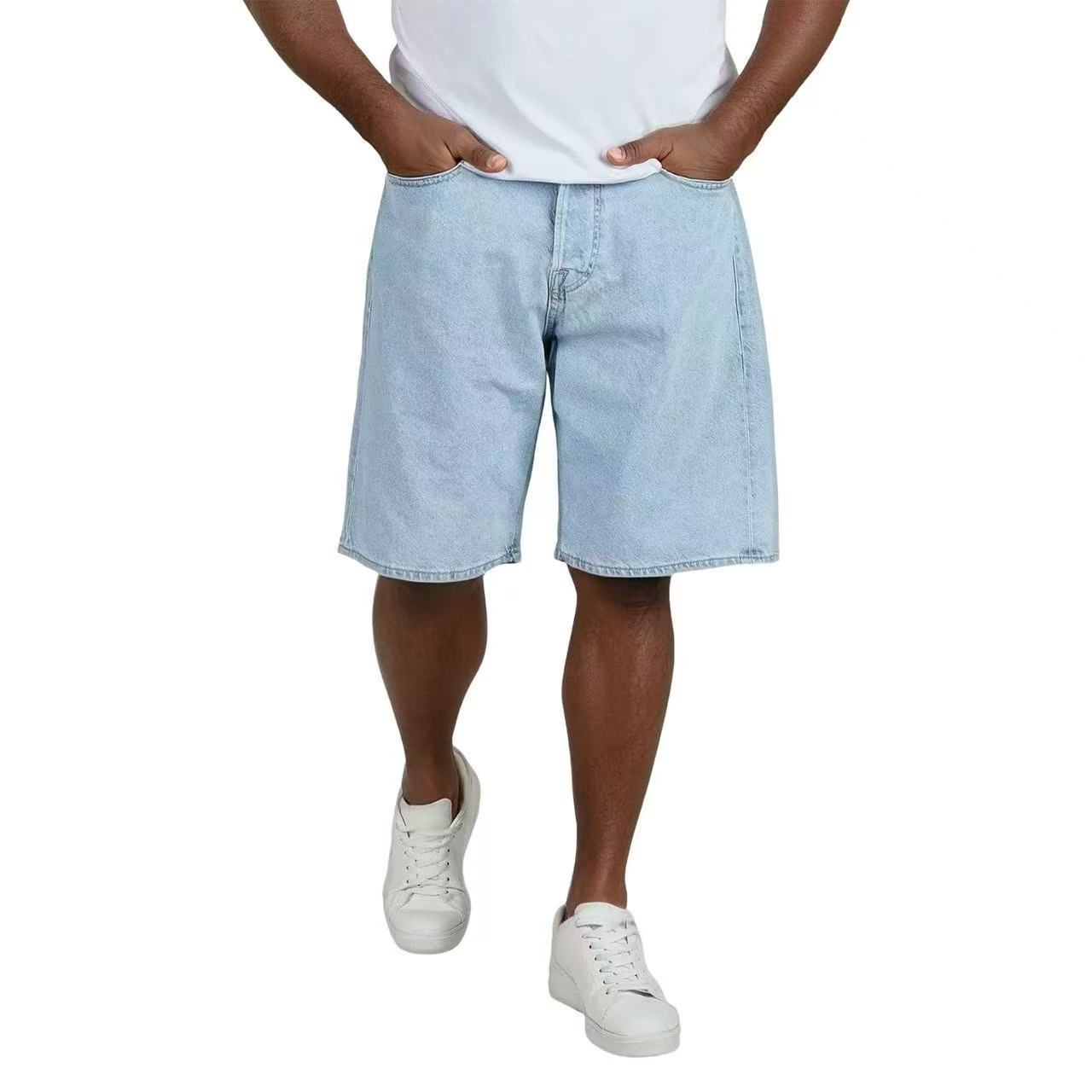 Pantalones cortos vaqueros hombre azul claro algodón elástico_voghion.com