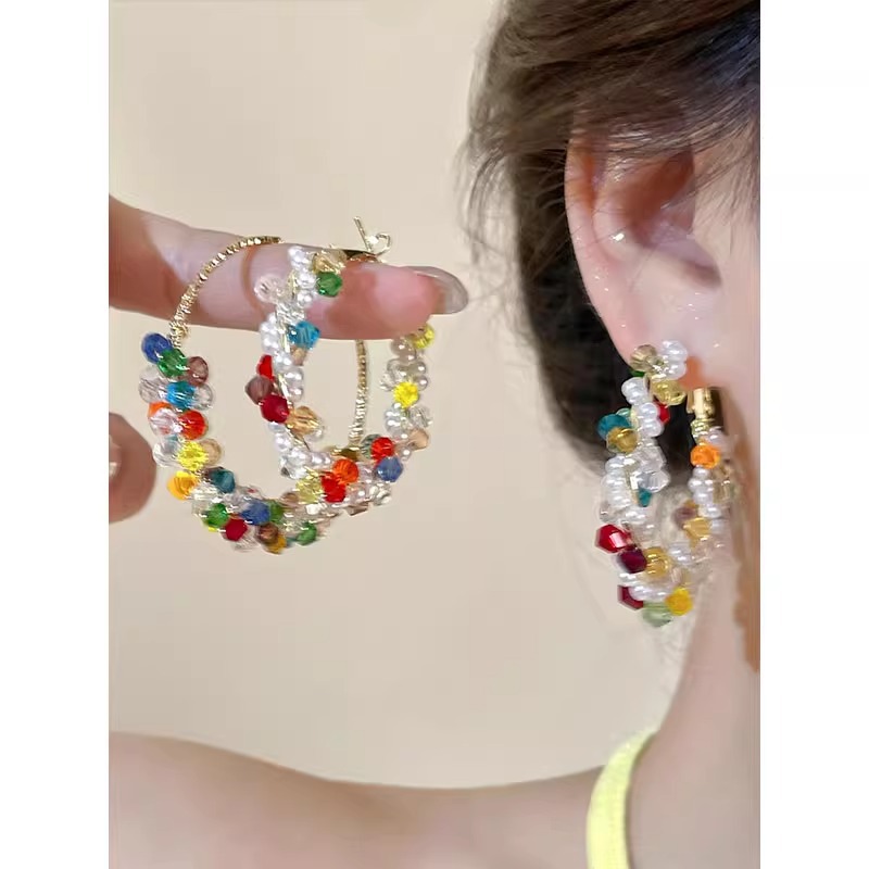 Summer New Colorful Pearl Wrapped Earrings Colorful Dopamine Earrings Women's Niche Design Exaggerated Earrings
