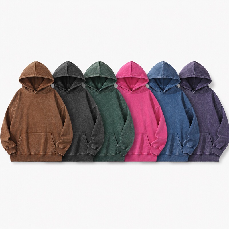 Daqian Trading 450g Fleece-Lined Vintage Wash Hoodie, Wax-Dyed Vintage Wash Hoodie, Couple's Vintage Hoodie
