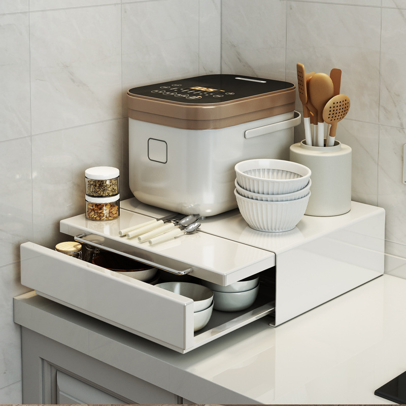 Kitchen Multifunctional Countertop Pull-Out Storage Rack Household Rice Cooker Microwave Oven Storage Rack Layered Storage Tray