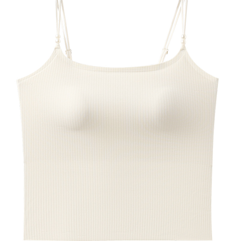 Camisola para mujer, estilo delgado de verano sin anillo de acero, se puede usar afuera, transpirable y hermoso, sujetador de cojín fijo de color sólido con sensación fresca en el pecho