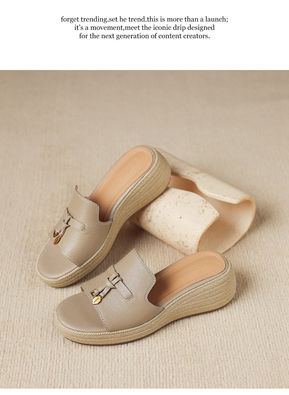 Dép sandal nữ xỏ ngón đế bệt da dê đế dày mùa hè — màu trắng ngà chi tiết 24