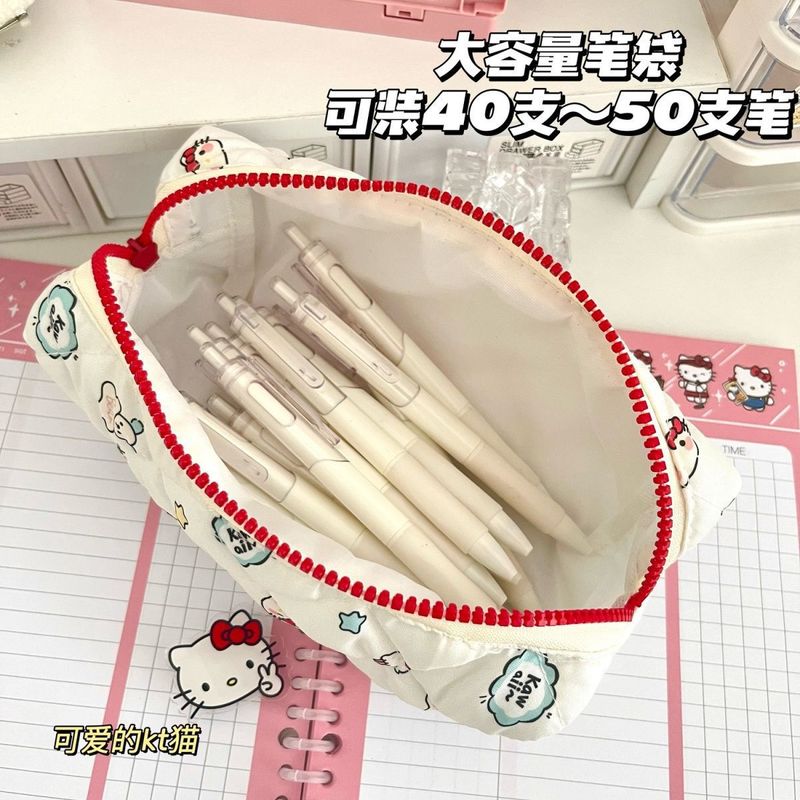 ins 新しいかわいいハローキティケーキ鉛筆バッグ高価値プリントバブル収納袋大容量学生鉛筆|undefined
