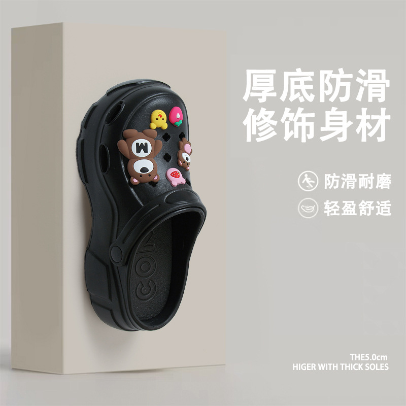 Bear World Thick-Soled Clogs for Women, Summer Outdoor Platform Height-Increasing Beach Closed-Toe Half Slippers for Men, Wholesale