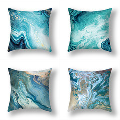 亞馬遜新款北歐金綠色鎏金抱枕套水墨紋沙發客廳床頭抽象抱枕定製