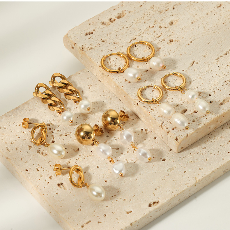 8g Weight PVD Coated Gold Plating Process 304 Stainless Steel Ear Needle Material PVD Coated 18K Gold Real Gold Plated Round 304 Stainless Steel Simple Style Waterproof Non Tarnish Drop Earrings