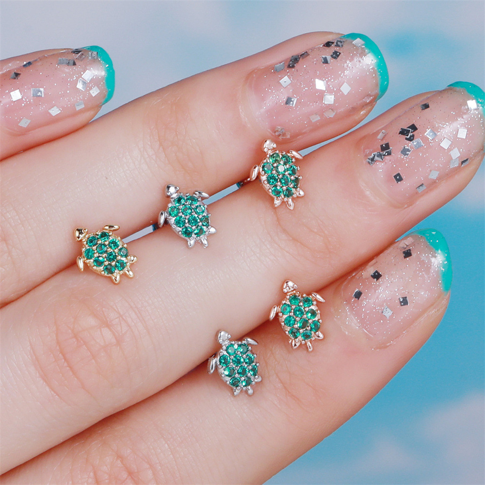 fashion new animal micro-inlaid zircon screw puncture ball copper earrings