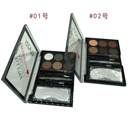 Cross-border new 6-color brow powder with brow pencil, brow stickers, brush makeup tools set, color cosmetics wholesale