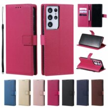 适用三星S25Ultra纯色小羊皮手机套A56插卡钱包皮套A17翻盖保护套