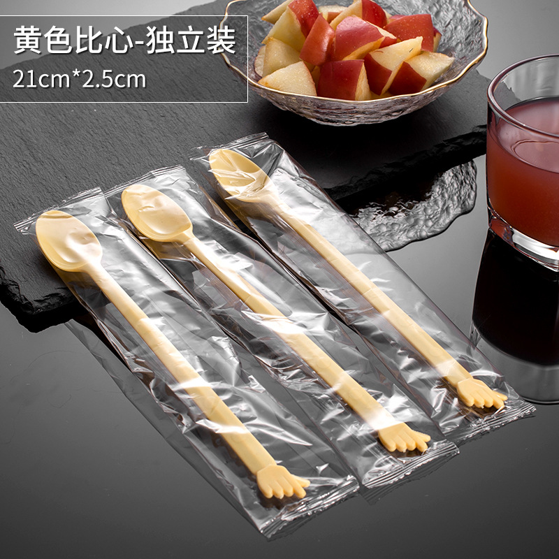 Cuchara desechable envasada individualmente cuchara de hierba de hadas asada mango largo plástico leche té postre tienda especial cuchara de hielo largo agitación
