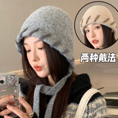 女款秋冬季保暖帽子巴拉克拉法帽针织帽护耳防寒包头毛线帽慵懒风