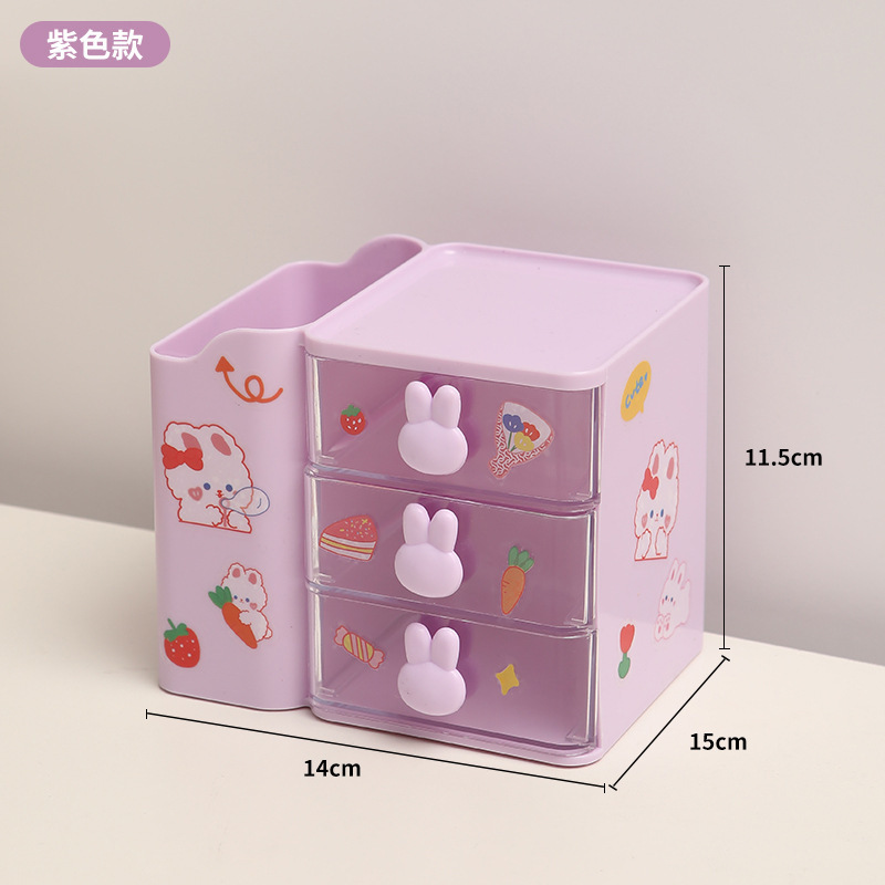 Caja de almacenamiento de escritorio con diseño de cabeza de conejo cajón transparente papelería decoración para estudiantes y dormitorio