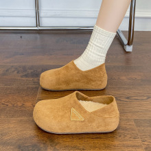 厚底内增高勃肯鞋女2025新款秋冬加绒豆豆鞋一脚蹬懒人两穿棉鞋