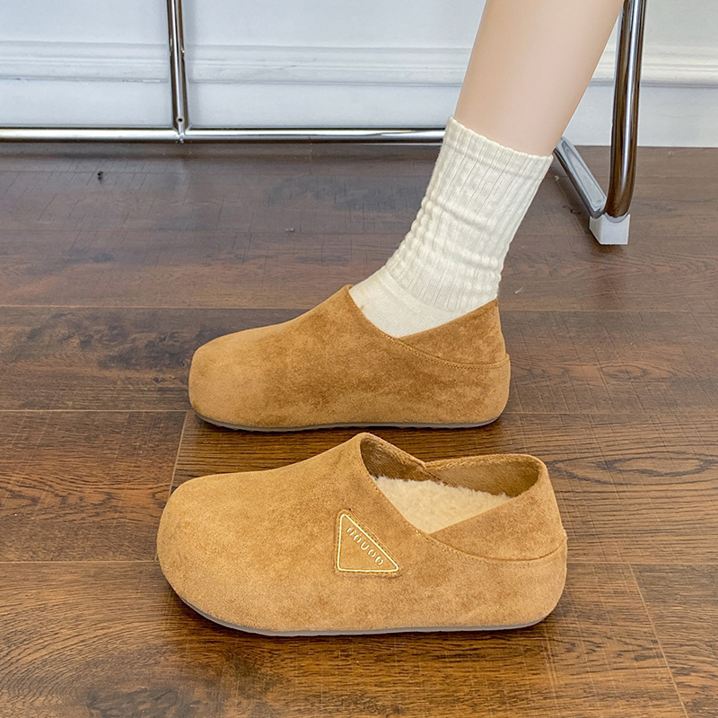厚底内增高勃肯鞋女2025新款秋冬加绒豆豆鞋一脚蹬懒人两穿棉鞋