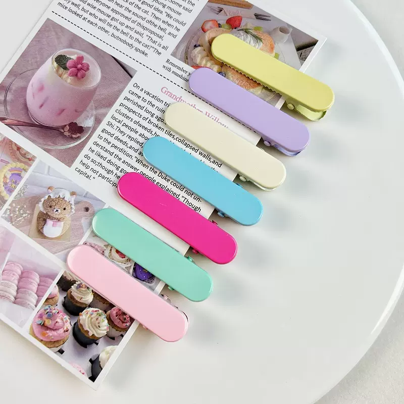 ins风马克龙色亮面5cm椭圆有痕实心鸭嘴夹刘海夹侧边夹手工底夹